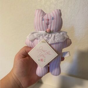 Hallmark Kensington Garden Collection Pink White Striped Cat Sachet Plush 7"